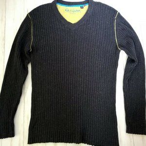 Robert Graham Men's Sweater Size XL Ribbed Gray Speckled V-neck Piping Details
